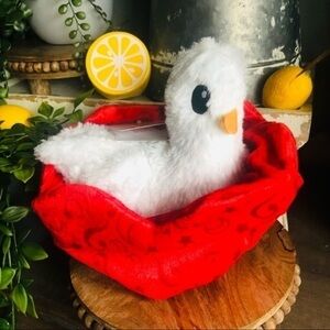 BARK Box White Bird Plush Dog Toy with Red Nest Crinkle Squeaker NWT